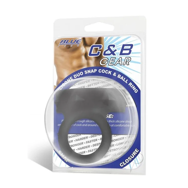 Blueline Silicone Duo Snap Cock and Ball Ring - Black