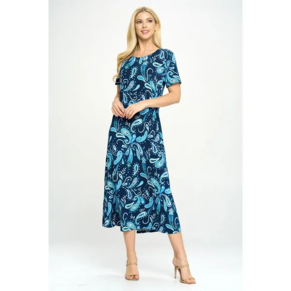 Bns Print Long Dress With Short Sleeve