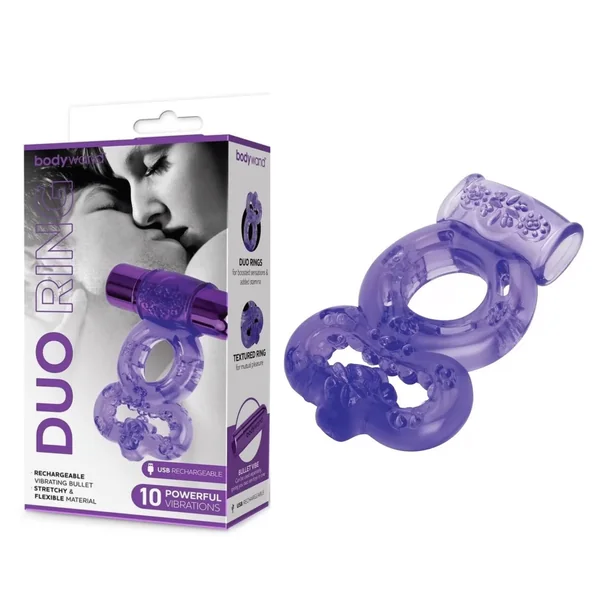 Bodywand Rechargeable Silicone Double Penetration Dual Textured Vibrating Penis Ring