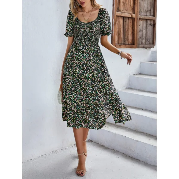 Bohemia Floral Puff Sleeve Flounce Sleeve Dress