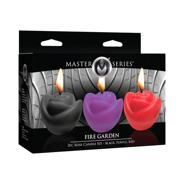 Bondage & Kink: Master Series Fire Garden 3-Piece Rose Candle Set Black/Purple/Red