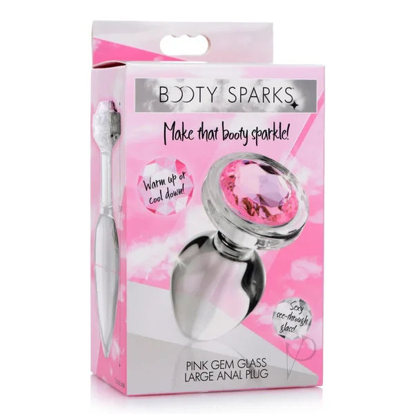 Booty Sparks Pink Gem Glass Anal Plug - Large - Pink/Clear