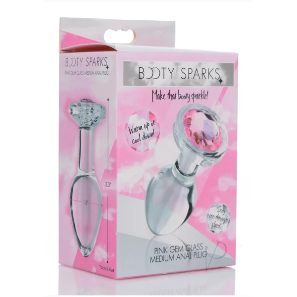 Booty Sparks Pink Gem Glass Anal Plug - Medium - Pink