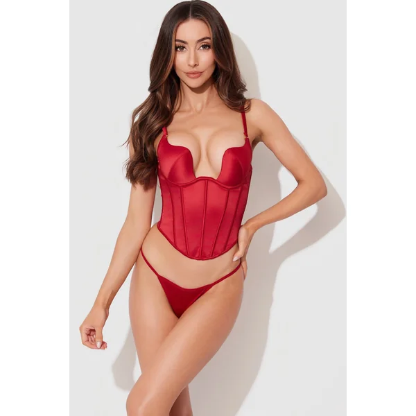 Brigeta Fitted Deep Plunge Push Up Bustier W G-String