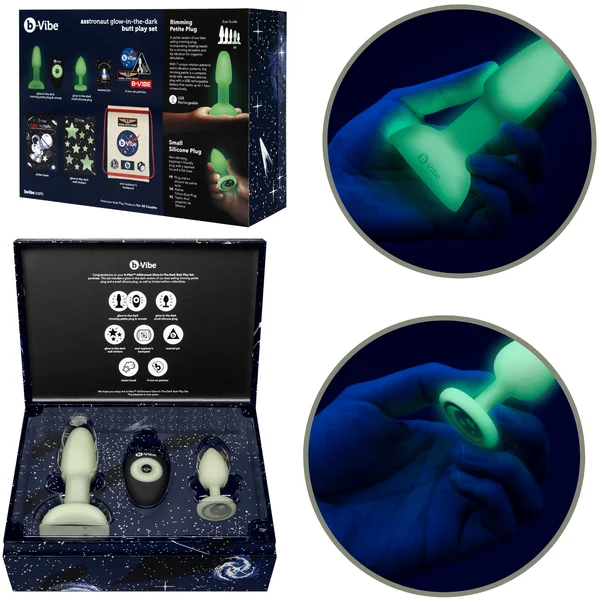 b-Vibe ASStronaut Glow-in-the-Dark Silicone Anal Toys Butt Plugs For Beginners Set
