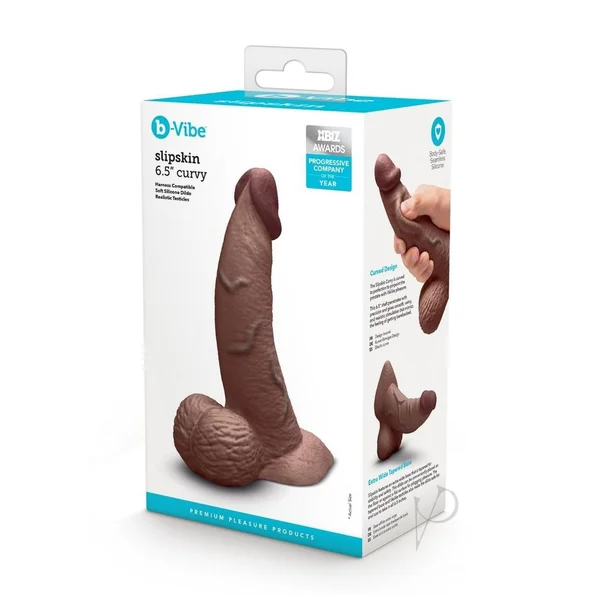 B-Vibe Slipskin Realistic Silicone Curved Dildo 6.5in - Chocolate