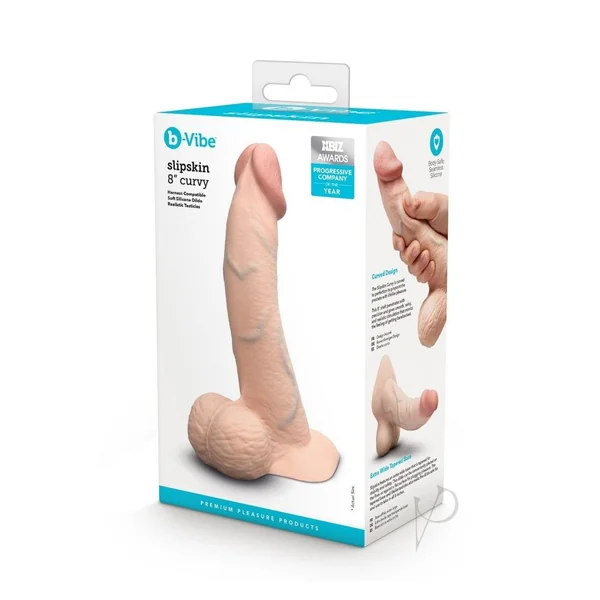 B-Vibe Slipskin Realistic Silicone Curved Dildo 8in - Vanilla