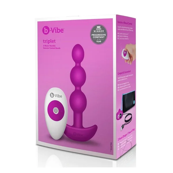 B-Vibe Triplet Anal Beads Rechargeable Silicone Beads with Remote Control - Fuchsia