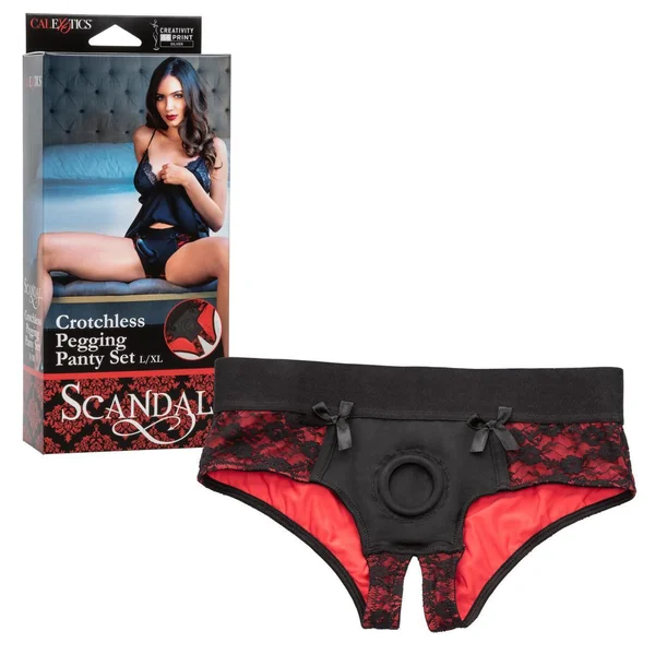 Calexotics Scandal Crotchless Pegging Panty Set - L/XL