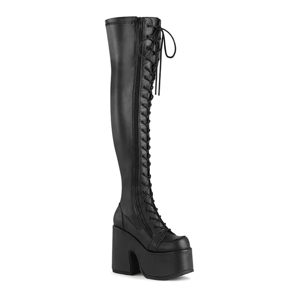 CAMEL-300 Black Vegan Leather Thigh Boot