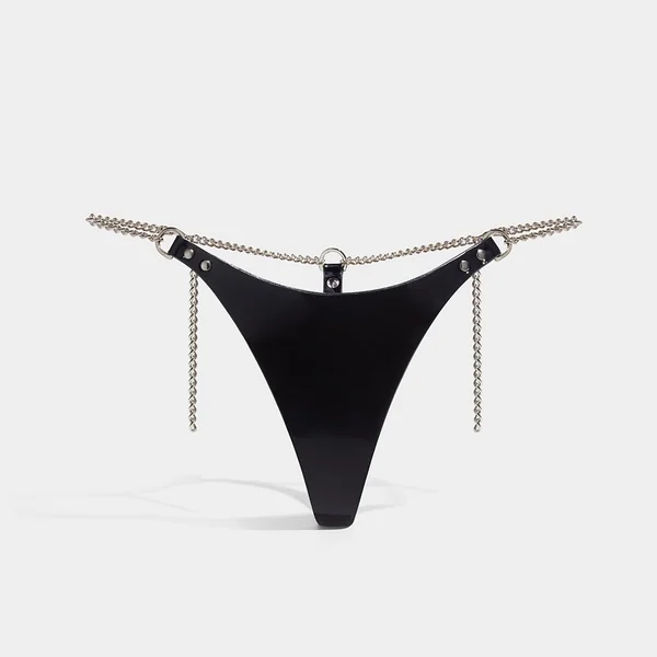 CHAIN THONG PATENT BLACK
