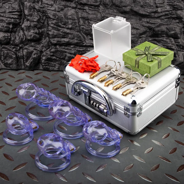 Chastity Cage Set See-Through Ice Purple Ghost Cock Cage Flat Ring Chastity Sizes Bundles