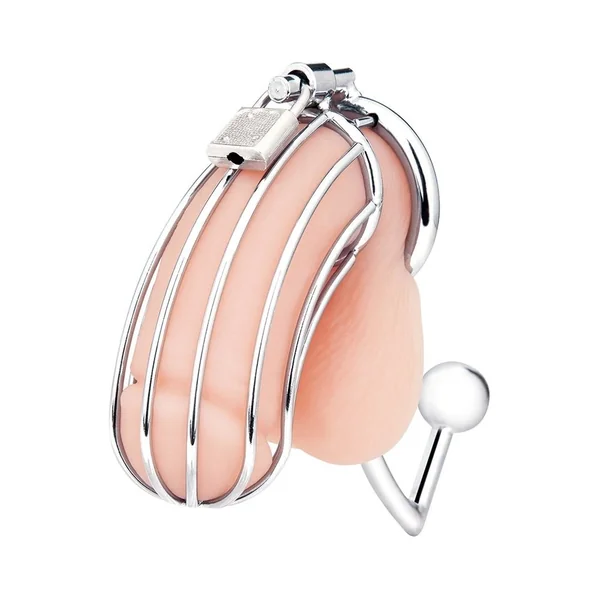 Chastity Cages: Blue Line Cock Cage w/Anal Stimulator – Silver