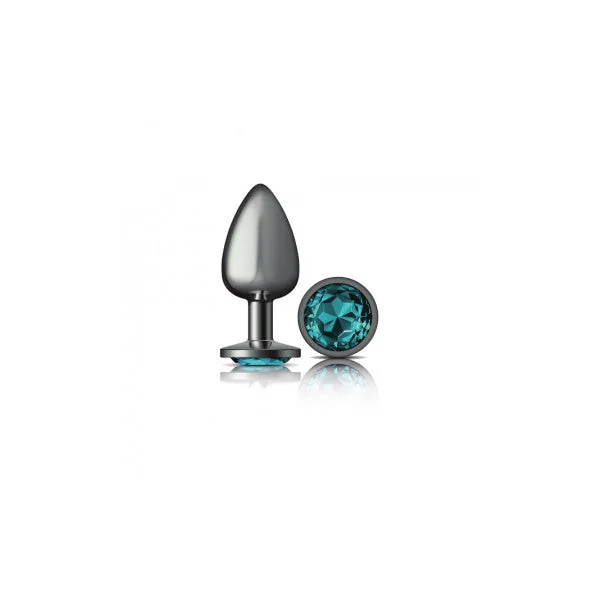Cheeky Charms Round Teal Large Gunmetal Butt Plug