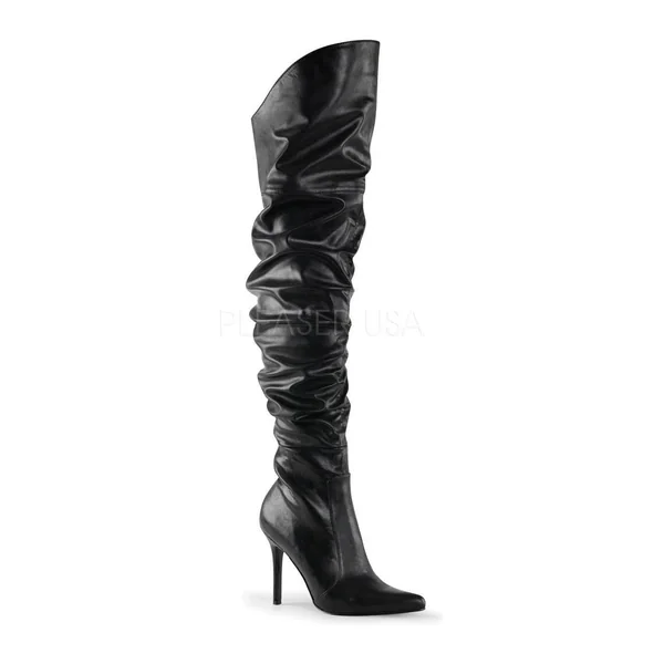 CLASSIQUE-3011 Thigh Boot | Black Faux Leather