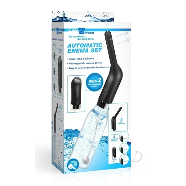 Cleanstream Automatic Rechargeable Enema Set - Black/Clear
