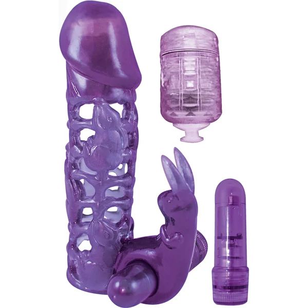 Clit Tickler Penis Extender Vibrating Sleeve – Purple
