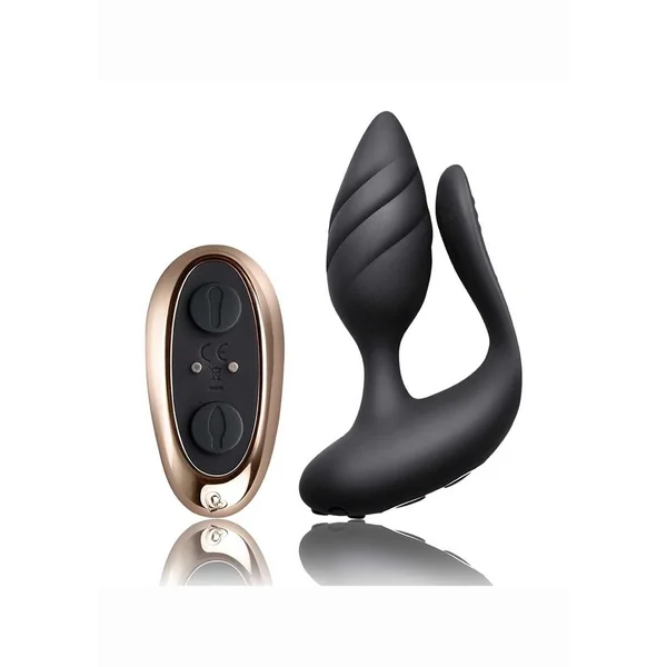 Cocktail Rechargeable Silicone Couples Vibrator with Remote Control – Black/Rose Gold
