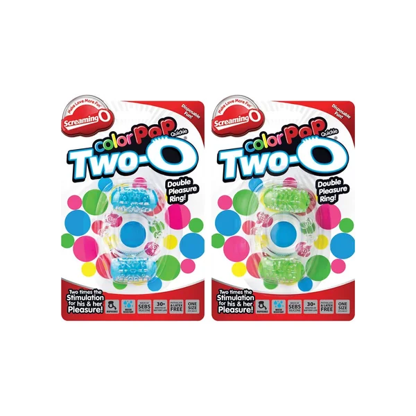 Color Pop Quickie Two O Silicone Dual Vibrating Penis Ring Assorted Colors 12 Each Per Case