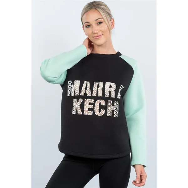 Contrast Sleeve Curved Hem Sweater