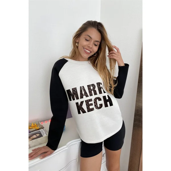 Contrast Sleeve Curved Hem Sweater