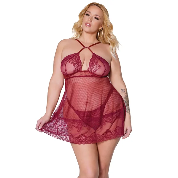 Coquette - 22312X - Babydoll & Thong - Merlot