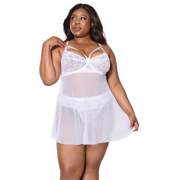 Coquette - 25127 PLUS - Babydoll & Thong - White