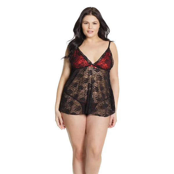 Coquette - 2587X - Babydoll & G-String Set - Black/Red - OSXL