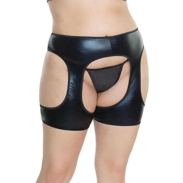 Coquette - 7243X - Wetlook Booty Chaps - Black - OSXL