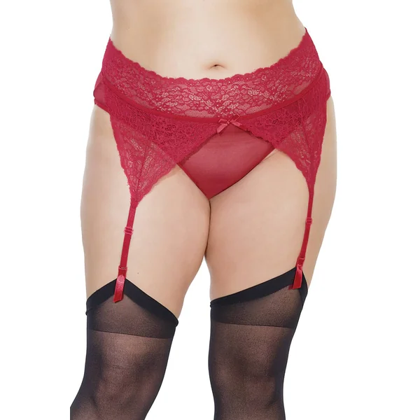 Coquette - 7245X - Lace Crotchless Garter Panty - Merlot - OSXL