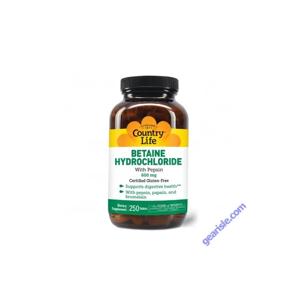 Country Life Betaine Hydrochloride Pepsin & Enzymes 600 mg 250 Tablets