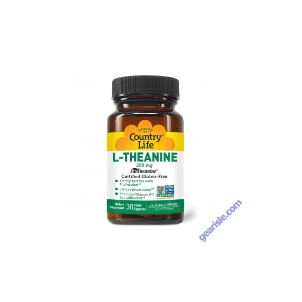 Country Life L-Theanine 200mg Suntheanine Certified Vegan & Gluten Free 30 Capsules