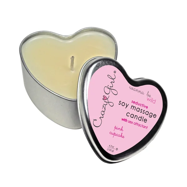 Crazy Girl Soy Massage Heart Candle - 4 oz Pink Cupcake