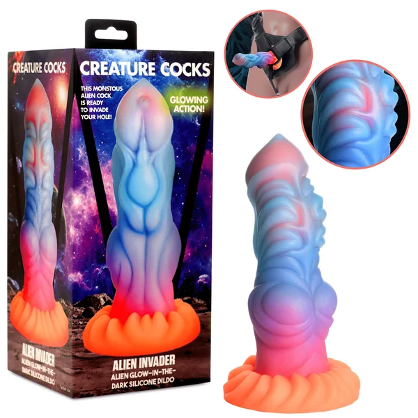 Creature Cocks Alien Invader Alien Glow-In-The-Dark Harness Compatible Silicone Fantasy Dildo