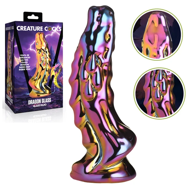 Creature Cocks Metallic Dragon Tapered Tip Strap-On Compatible Fantasy Glass Dildo