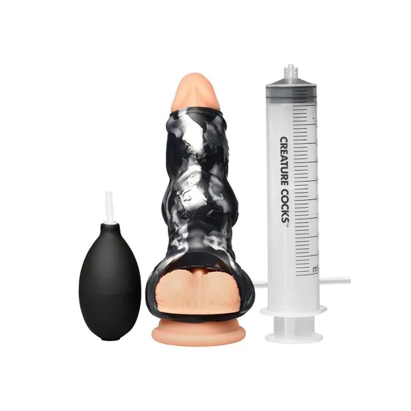 Creature Cocks Night Prowler Squirting Silicone Penis Enhancer – Silver/Black