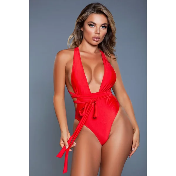Criss Cross Tie Front One Piece Swimwear