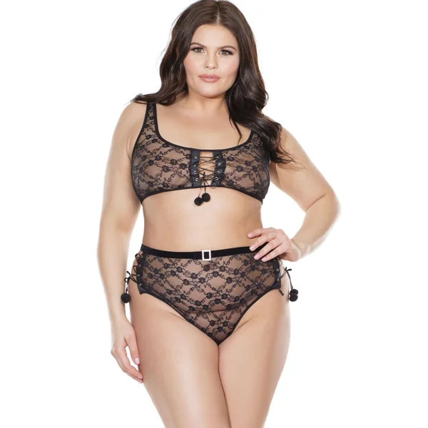 Crop Tank Top And High Waisted Thong Black