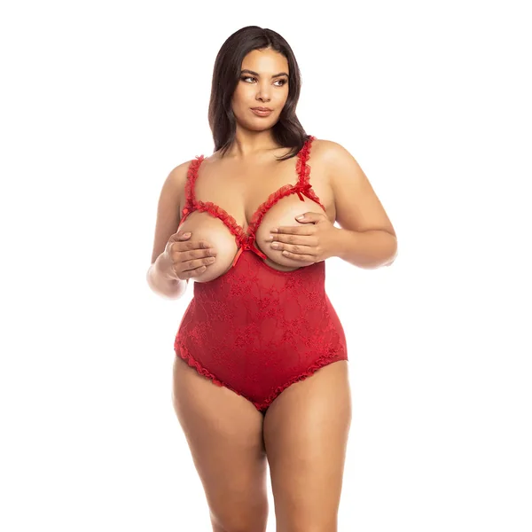 Curvy Amber Open Cup Teddy Red Lace