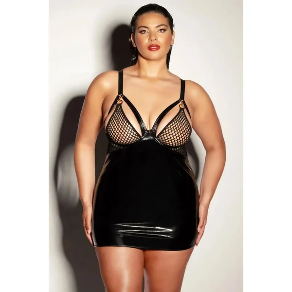Curvy Excitement Cage Babydoll Dress Fishnet Black