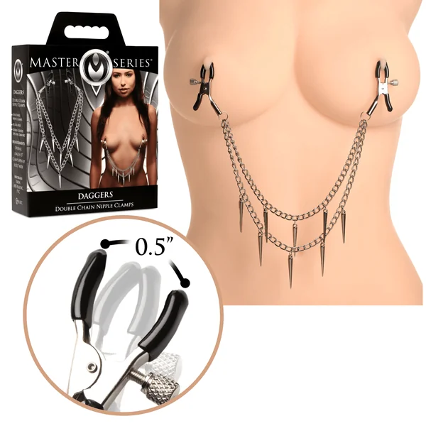 Daggers Double Chain Rubber-Coated Tips Adjustable Nipple Clamps