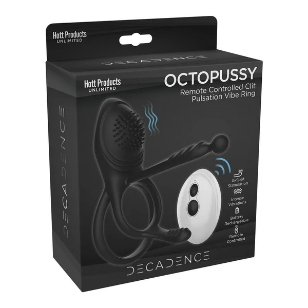 Decadence Octopussy Silicone Vibrating Cock Ring with Remote Control – Black