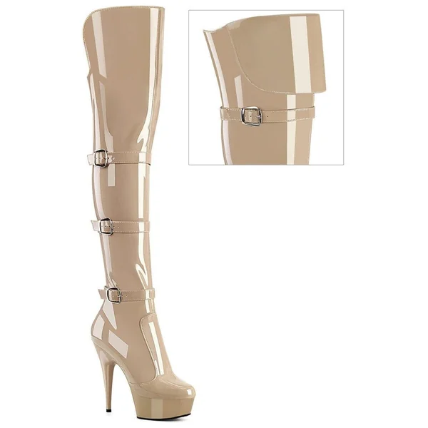 DELIGHT-3018 Nude Patent Knee Boot