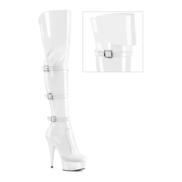 DELIGHT-3018 White Patent Thigh Boot