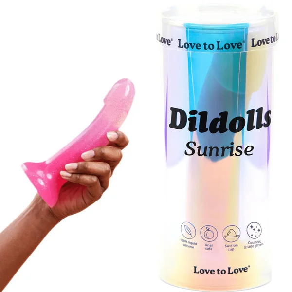 Dildolls Sunrise Gradient Pink Flexible Curved Silicone Slim Dildo with Suction Cup