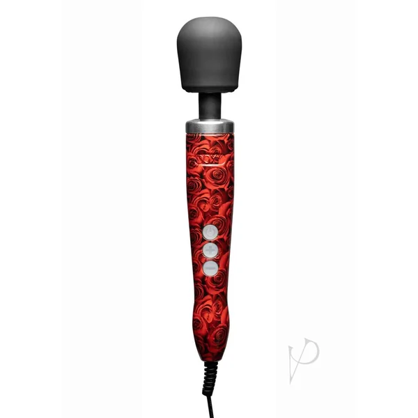 Doxy Die Cast Wand Plug-In Vibrating Body Massager Metal - Rose Pattern Red/Black