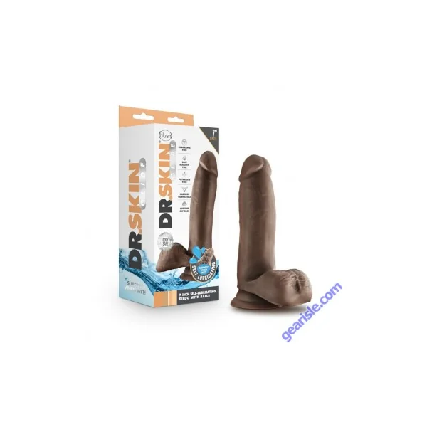 Dr. Skin Glide 7" Self Lubricating Dildo Realistic Balls Chocolate