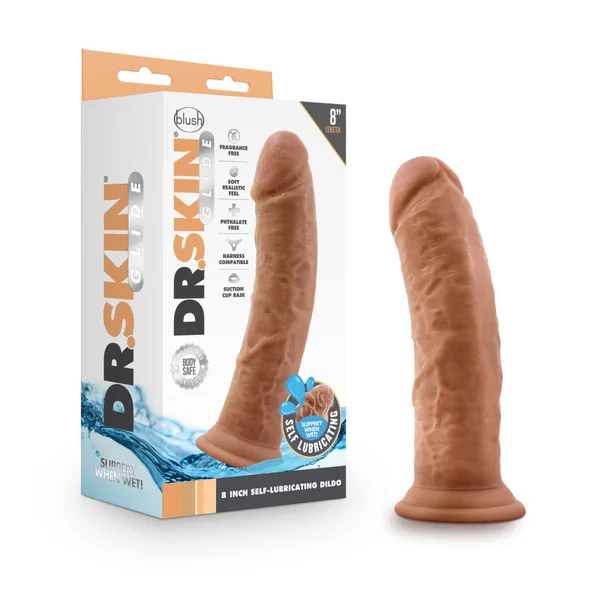 Dr. Skin Glide - 8 inch Self Lubricating Dildo - Mocha