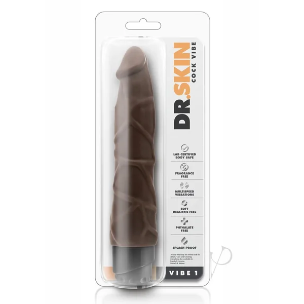 Dr. Skin Silver Collection Cock Vibe 1 Vibrating Dildo 9in - Chocolate