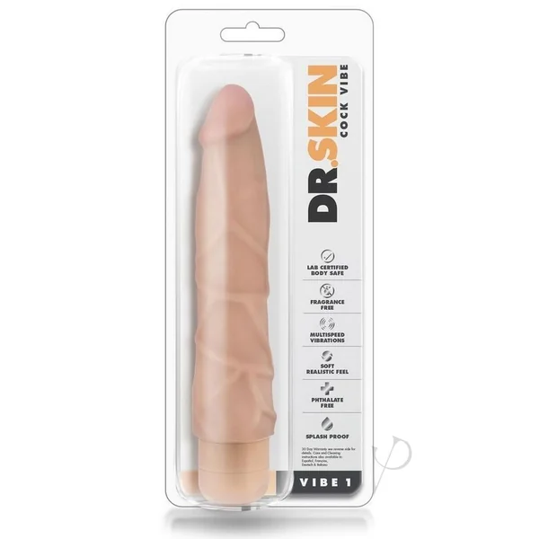 Dr. Skin Silver Collection Cock Vibe 1 Vibrating Dildo 9in - Vanilla